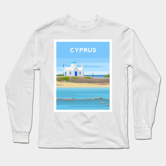 Protaras Beach, Cyprus - St Nicholas Church Long Sleeve T-Shirt by typelab